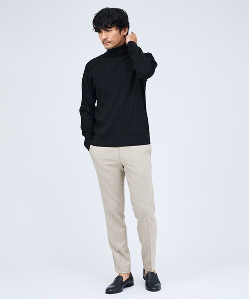 ABAHOUSE GRAY(アバハウスグレイ)の「【ハイストレッチ】ブロック ジャガード タートルネック ニット(ニット/セーター・メンズ・グレイッシュベージュ/モカ/ネイビー/ブラック/ホワイト/ブルー/パープル・46/48/50)」の15枚目の写真