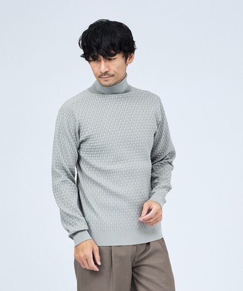 ABAHOUSE GRAY(アバハウスグレイ)の「【ハイストレッチ】ブロック ジャガード タートルネック ニット(ニット/セーター・メンズ・グレイッシュベージュ/モカ/ネイビー/ブラック/ホワイト/ブルー/パープル・46/48/50)」の18枚目の写真