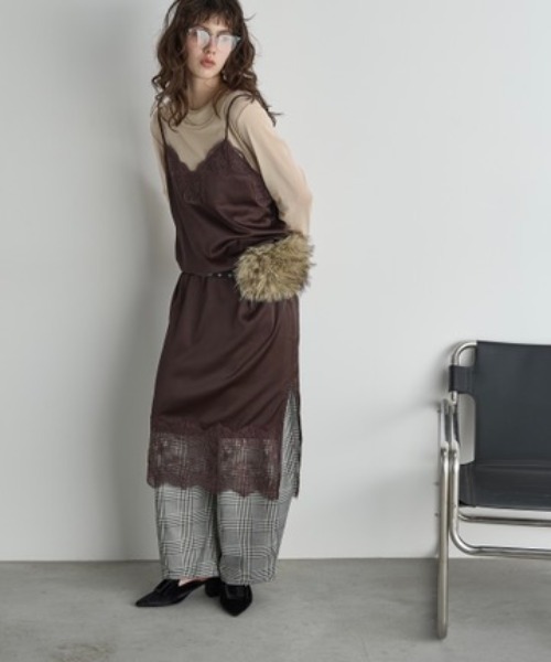 レース切替サテンキャミワンピース（ワンピース）｜THE YOn