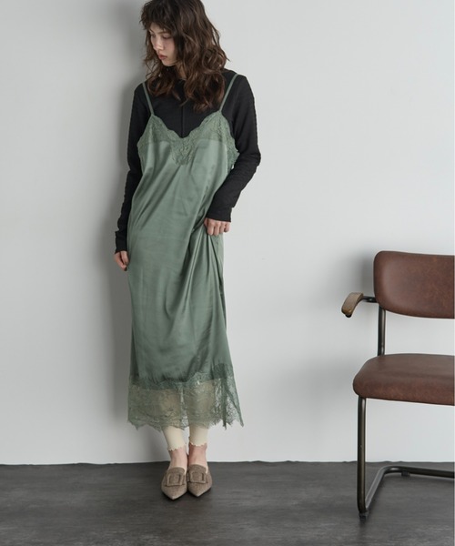 レース切替サテンキャミワンピース（ワンピース）｜THE YOn（ザヨン