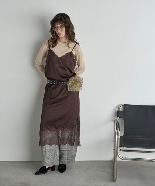 レース切替サテンキャミワンピース（ワンピース）｜THE YOn（ザヨン