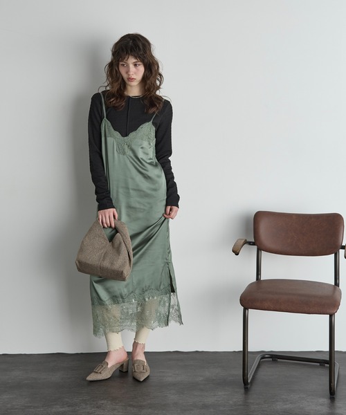 レース切替サテンキャミワンピース（ワンピース）｜THE YOn（ザヨン