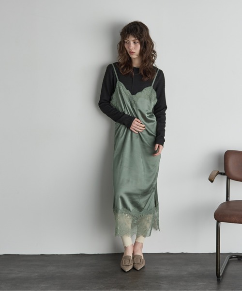 レース切替サテンキャミワンピース（ワンピース）｜THE YOn（ザヨン