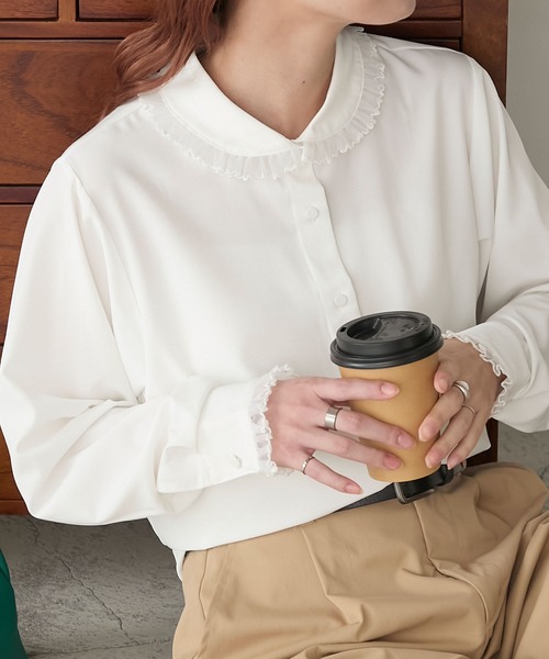 BONLECILL（ボンルシール）の「オーガンジーフリル丸襟ブラウス