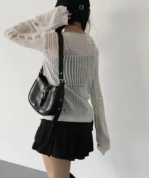 yuue' ( wear )(ユーイ)の「透かし編みダメージルーズニットトップス(ニット/セーター・レディース・ホワイト/ブラック・FREE)」の9枚目の写真
