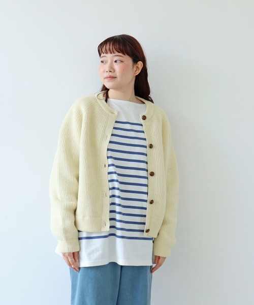 PAR ICI(パーリッシィ)の「BRITISH WOOL 片畦ニットカーディガン(カーディガン/ボレロ・レディース・ネイビー/オレンジ/ホワイト/グリーン/ブルー・FREE)」の2枚目の写真