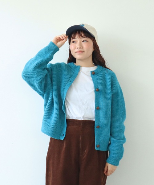 PAR ICI(パーリッシィ)の「BRITISH WOOL 片畦ニットカーディガン(カーディガン/ボレロ・レディース・ネイビー/オレンジ/ホワイト/グリーン/ブルー・FREE)」の1枚目の写真