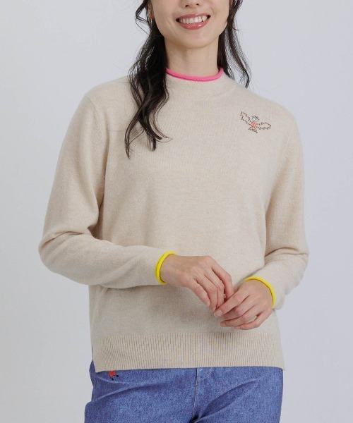 カシミヤ100％ポイントカラーニット