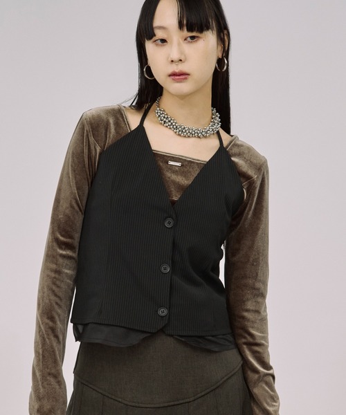 Holter neck ピンストライプビスチェ/setup対応（キャミソール