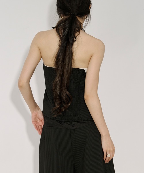 Ezick（エジック）の「Holter neck ピンストライプビスチェ/setup対応（キャミソール・レディース・グレー/ブラック・FREE）」の15枚目の写真