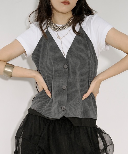 Holter neck ピンストライプビスチェ/setup対応（キャミソール