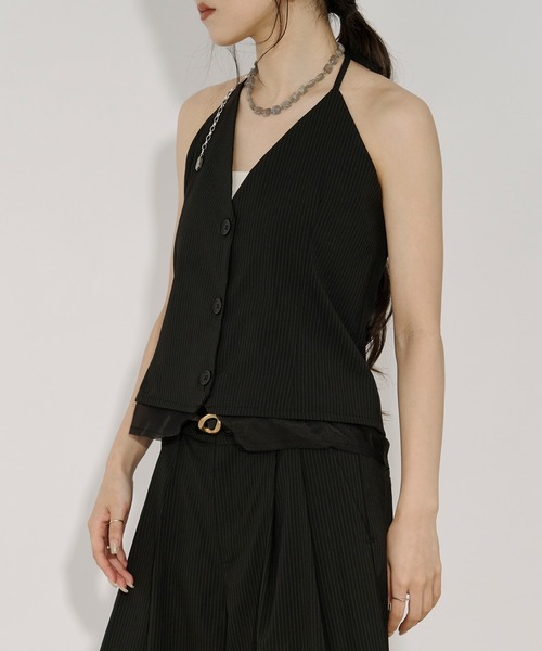 Ezick（エジック）の「Holter neck ピンストライプビスチェ/setup対応（キャミソール・レディース・グレー/ブラック・FREE）」の12枚目の写真