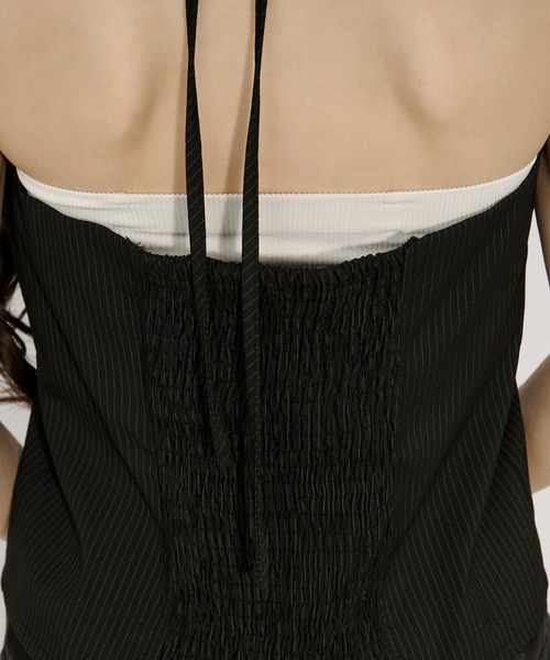 Ezick（エジック）の「Holter neck ピンストライプビスチェ/setup対応（キャミソール・レディース・グレー/ブラック・FREE）」の3枚目の写真