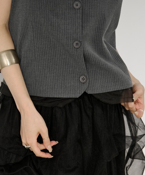 Ezick（エジック）の「Holter neck ピンストライプビスチェ/setup対応（キャミソール・レディース・グレー/ブラック・FREE）」の4枚目の写真