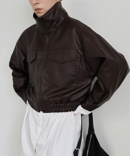 セール】フェイクレザーショートブルゾン（ブルゾン）｜select MOCA