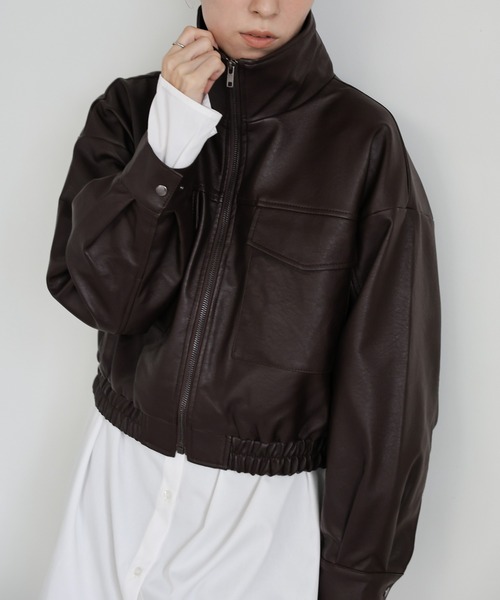 ショートレザーブルゾン B.C STOCK｜OSKR別注 シンセティックレザーショートブルゾン | Rakuten