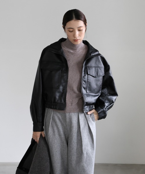 セール】フェイクレザーショートブルゾン（ブルゾン）｜select MOCA