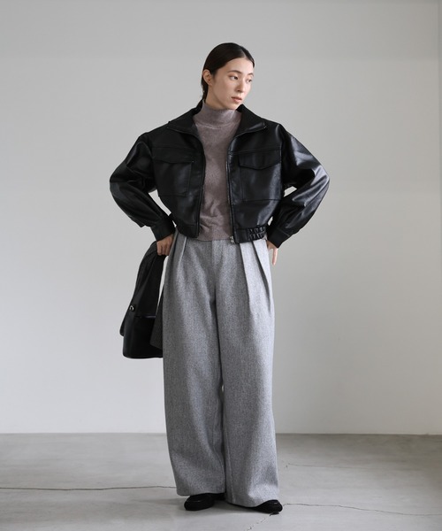 select MOCA(セレクトモカ)の「フェイクレザーショートブルゾン(ブルゾン・レディース・ブラウン/ブラック・FREE)」の5枚目の写真