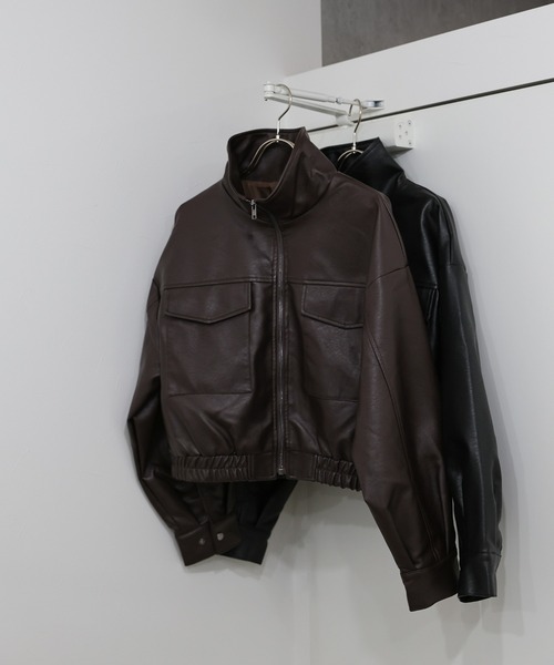 select MOCA(セレクトモカ)の「フェイクレザーショートブルゾン(ブルゾン・レディース・ブラウン/ブラック・FREE)」の14枚目の写真