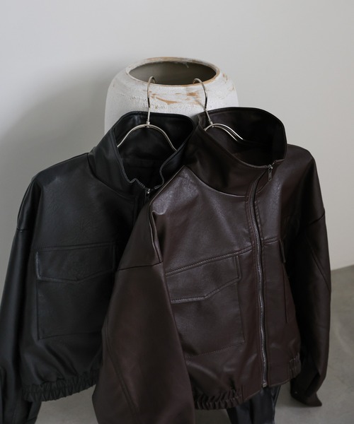 【美品】フェイクレザーショートブルゾン ブラウン フリーサイズ セール】フェイクレザーショートブルゾン（ブルゾン）｜select MOCA