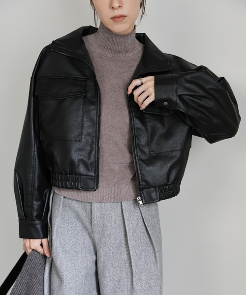 select MOCA(セレクトモカ)の「フェイクレザーショートブルゾン(ブルゾン・レディース・ブラウン/ブラック・FREE)」の3枚目の写真