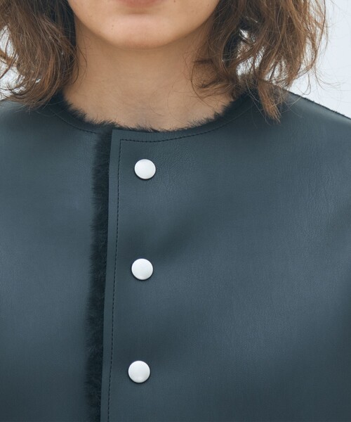 フェイクムートン リバーシブルショートコート（ノーカラー