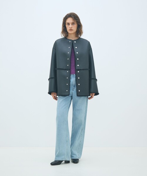 フェイクムートン リバーシブルショートコート（ノーカラーコート