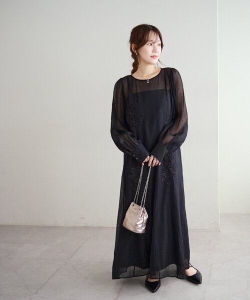 オケージョンドレス　ブラック　シアー オケージョン】シアーレース使いセットワンピース（ドレス