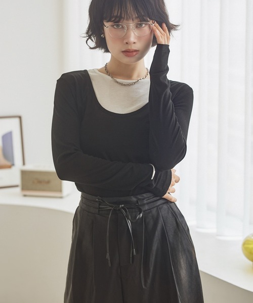 LAULEN(ローレン)の「wool blend layered tops /ウールブレンドレイヤードトップス(Tシャツ/カットソー・レディース・グレー/ブラック・FREE)」の3枚目の写真