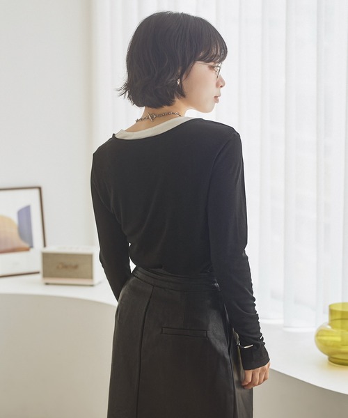 LAULEN(ローレン)の「wool blend layered tops /ウールブレンドレイヤードトップス(Tシャツ/カットソー・レディース・グレー/ブラック・FREE)」の5枚目の写真