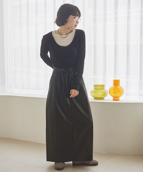 LAULEN(ローレン)の「wool blend layered tops /ウールブレンドレイヤードトップス(Tシャツ/カットソー・レディース・グレー/ブラック・FREE)」の7枚目の写真