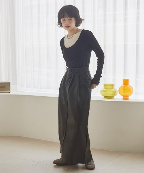 LAULEN(ローレン)の「wool blend layered tops /ウールブレンドレイヤードトップス(Tシャツ/カットソー・レディース・グレー/ブラック・FREE)」の8枚目の写真