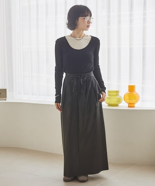 LAULEN(ローレン)の「wool blend layered tops /ウールブレンドレイヤードトップス(Tシャツ/カットソー・レディース・グレー/ブラック・FREE)」の9枚目の写真
