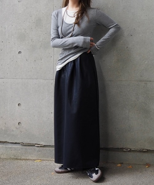 LAULEN(ローレン)の「wool blend layered tops /ウールブレンドレイヤードトップス(Tシャツ/カットソー・レディース・グレー/ブラック・FREE)」の13枚目の写真