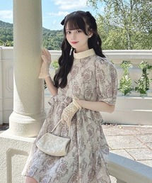 F i.n.t | ゴブラン風プリントパフスリーブミニワンピース(ワンピース)