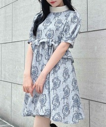 F i.n.t | ゴブラン風プリントパフスリーブミニワンピース(ワンピース)