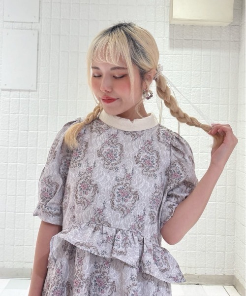 F i.n.t(フィント)の「ゴブラン風プリントパフスリーブミニワンピース(ワンピース・レディース・ブルー/ピンク・FREE)」の19枚目の写真