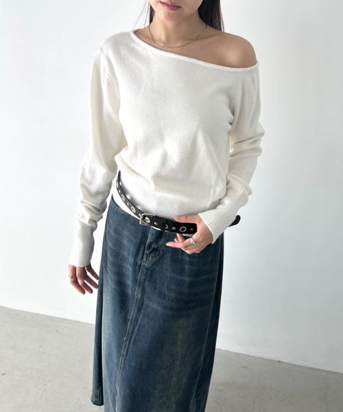 Bamm(バム)の「ワンショルダーベーシックニットトップス(ニット/セーター・レディース・ブラック/ダークグレー/ホワイト/ライトグレー・FREE)」の18枚目の写真