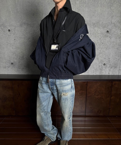 MASONPRINCE（メイソンプリンス）の「オーバーサイズ フェイクタイ チェック柄シャツ CS2181【MASONPRINCE】【2025AW】（シャツ/ブラウス・メンズ・レッド系その他/グリーン系その他・L/M/S）」の3枚目の写真