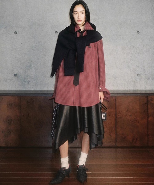 MASONPRINCE（メイソンプリンス）の「オーバーサイズ フェイクタイ チェック柄シャツ CS2181【MASONPRINCE】【2025AW】（シャツ/ブラウス・メンズ・レッド系その他/グリーン系その他・L/M/S）」の4枚目の写真