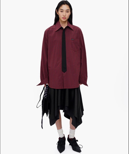 MASONPRINCE（メイソンプリンス）の「オーバーサイズ フェイクタイ チェック柄シャツ CS2181【MASONPRINCE】【2025AW】（シャツ/ブラウス・メンズ・レッド系その他/グリーン系その他・L/M/S）」の5枚目の写真