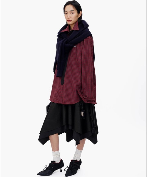 MASONPRINCE（メイソンプリンス）の「オーバーサイズ フェイクタイ チェック柄シャツ CS2181【MASONPRINCE】【2025AW】（シャツ/ブラウス・メンズ・レッド系その他/グリーン系その他・L/M/S）」の6枚目の写真