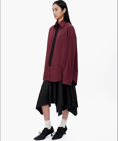 MASONPRINCE（メイソンプリンス）の「オーバーサイズ フェイクタイ チェック柄シャツ CS2181【MASONPRINCE】【2025AW】（シャツ/ブラウス・メンズ・レッド系その他/グリーン系その他・L/M/S）」の7枚目の写真