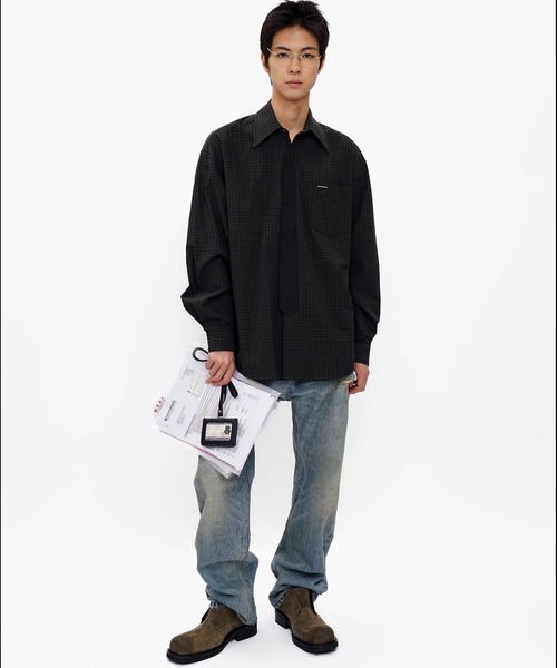 MASONPRINCE（メイソンプリンス）の「オーバーサイズ フェイクタイ チェック柄シャツ CS2181【MASONPRINCE】【2025AW】（シャツ/ブラウス・メンズ・レッド系その他/グリーン系その他・L/M/S）」の10枚目の写真
