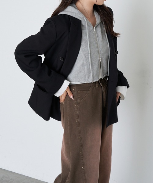 RAY CASSIN（レイカズン）の「カフス取り外しテーラードジャケット（テーラードジャケット・レディース・ブラック系その他2/ブラック/ブラウン系その他2/グレー・FREE）」の16枚目の写真