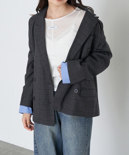 RAY CASSIN（レイカズン）の「カフス取り外しテーラードジャケット（テーラードジャケット・レディース・ブラック系その他2/ブラック/ブラウン系その他2/グレー・FREE）」の7枚目の写真