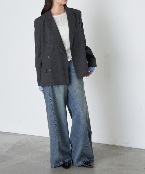 RAY CASSIN（レイカズン）の「カフス取り外しテーラードジャケット（テーラードジャケット・レディース・ブラック系その他2/ブラック/ブラウン系その他2/グレー・FREE）」の6枚目の写真