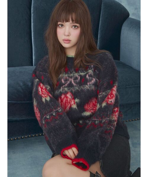 CALNAMUR（カルナムール）の「ローズ＆リボンジャガードニット（ニット