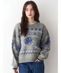 ローズ&リボンジャガードニット