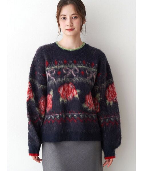 CALNAMUR（カルナムール）の「ローズ＆リボンジャガードニット（ニット/セーター・レディース・グレー/ネイビー/ホワイト・FREE）」の19枚目の写真